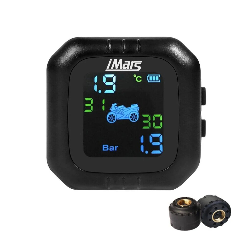 iMars Waterproof LCD Motorcycle TPMS Tire Pressure Monitor System With 2 External Sensor