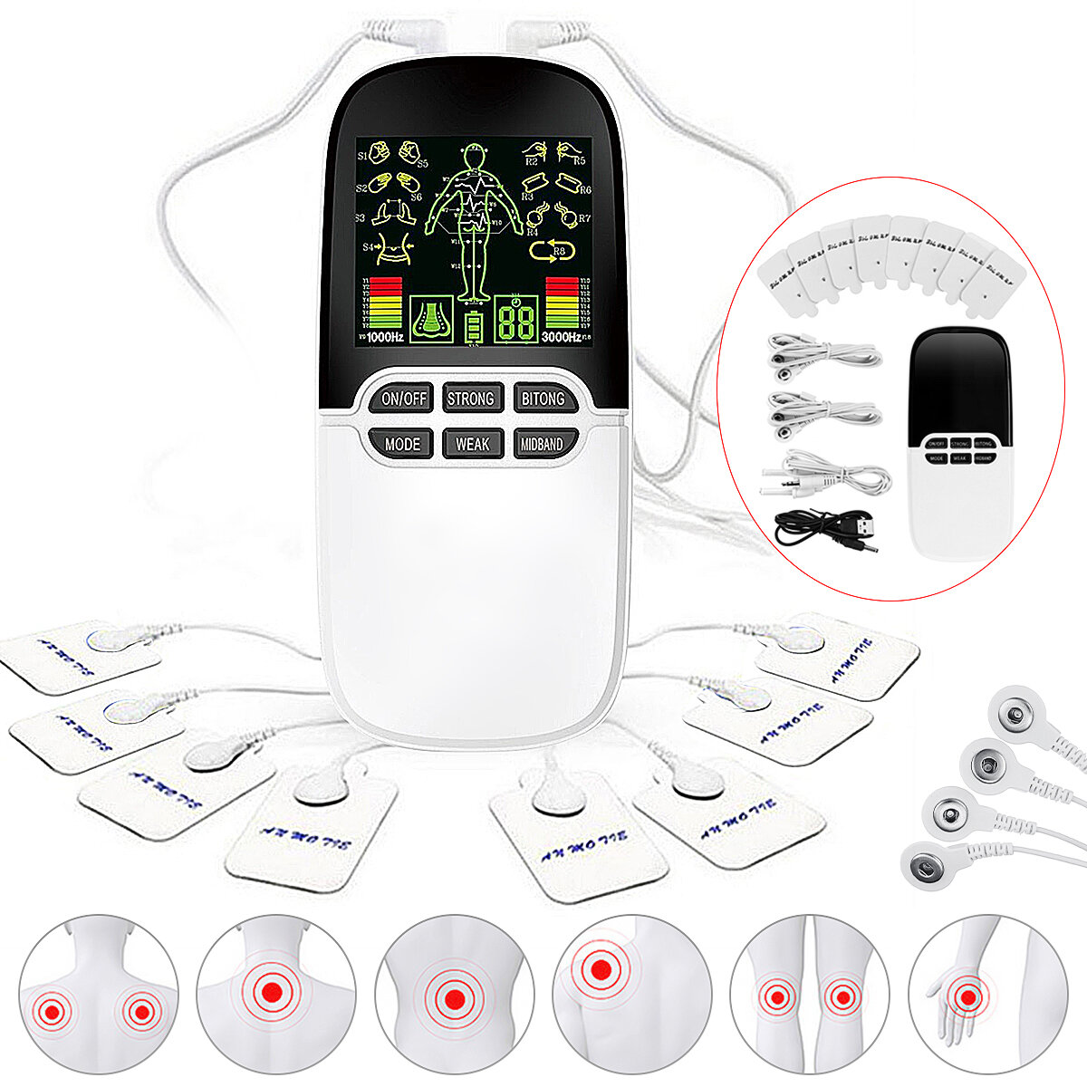 TENS Unit Electronic Pulse Meridian Massager LCD Digital Display 8 Treatment Modes Adjustment Neck S