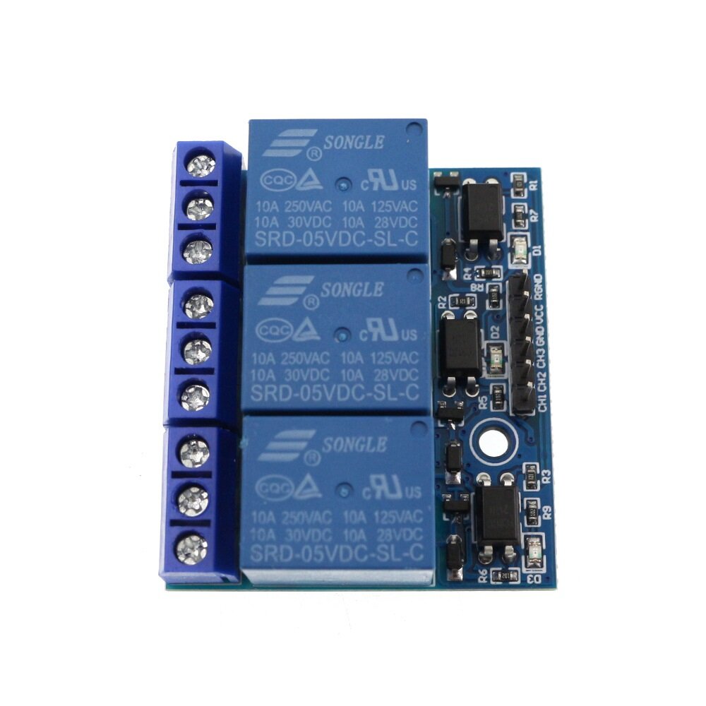 

5V 12V 3-way Relay Module with Optocoupler Isolation High Voltage Relay Compatible with 3.3V and 5V Signals