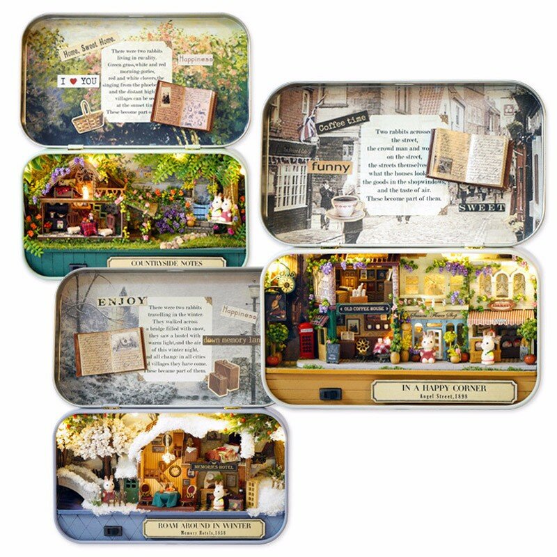 Cuteroom Old Times Trilogy DIY Box Theatre Dollhouse Miniature Tin Box Doll House With LED Light Ext