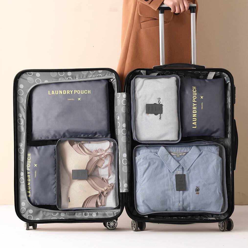 6パック旅行オーガナイザーセット クローズオーガナイザー 収納バッグ ワードローブ スーツケースバッグ 旅行バッグ シューズパッキングバッグ
