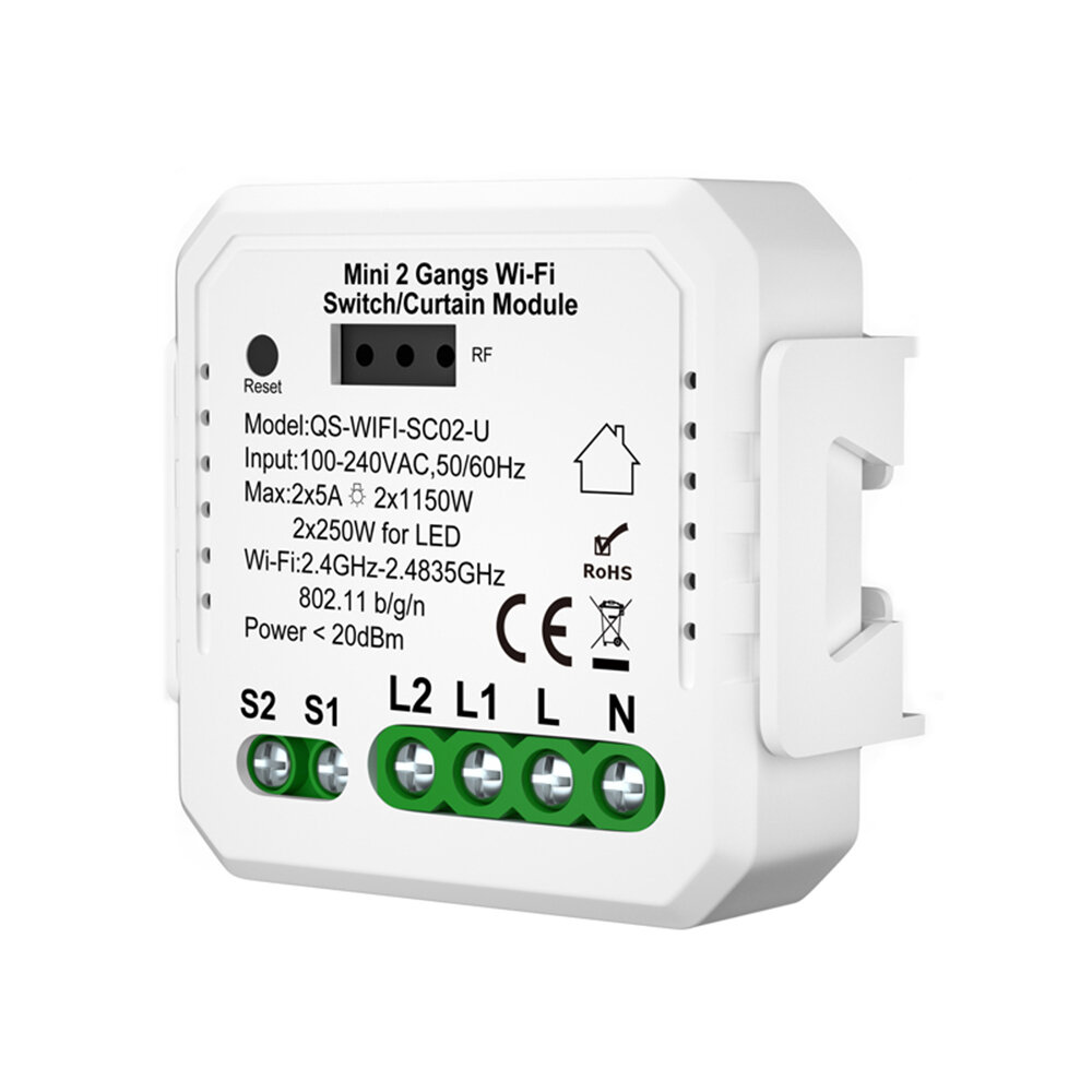 Tuya 2in1 Mini Smart Switch Gordijnmodule Wifi/ZIGBE 2 Gang Aan/uit Relais RF Rolluik APP Afstandsbe