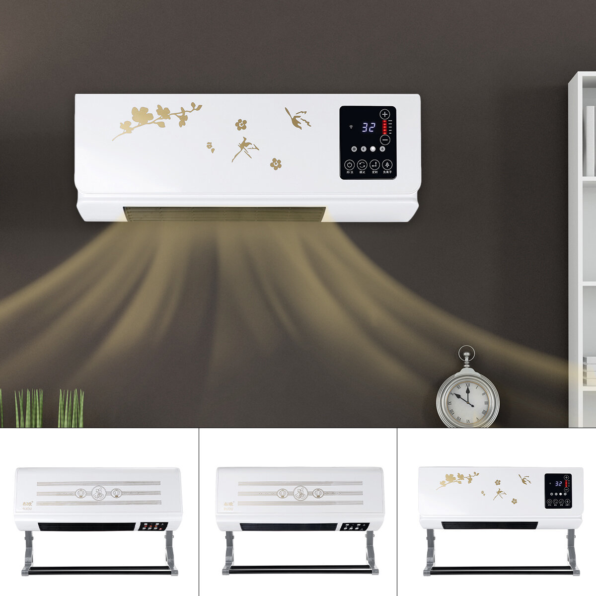 220 فولت سخان الهواء المثبت على الحائط للتدفئة / التبريد التحكم عن بعد مروحة مكيف للمنزل والمكتب