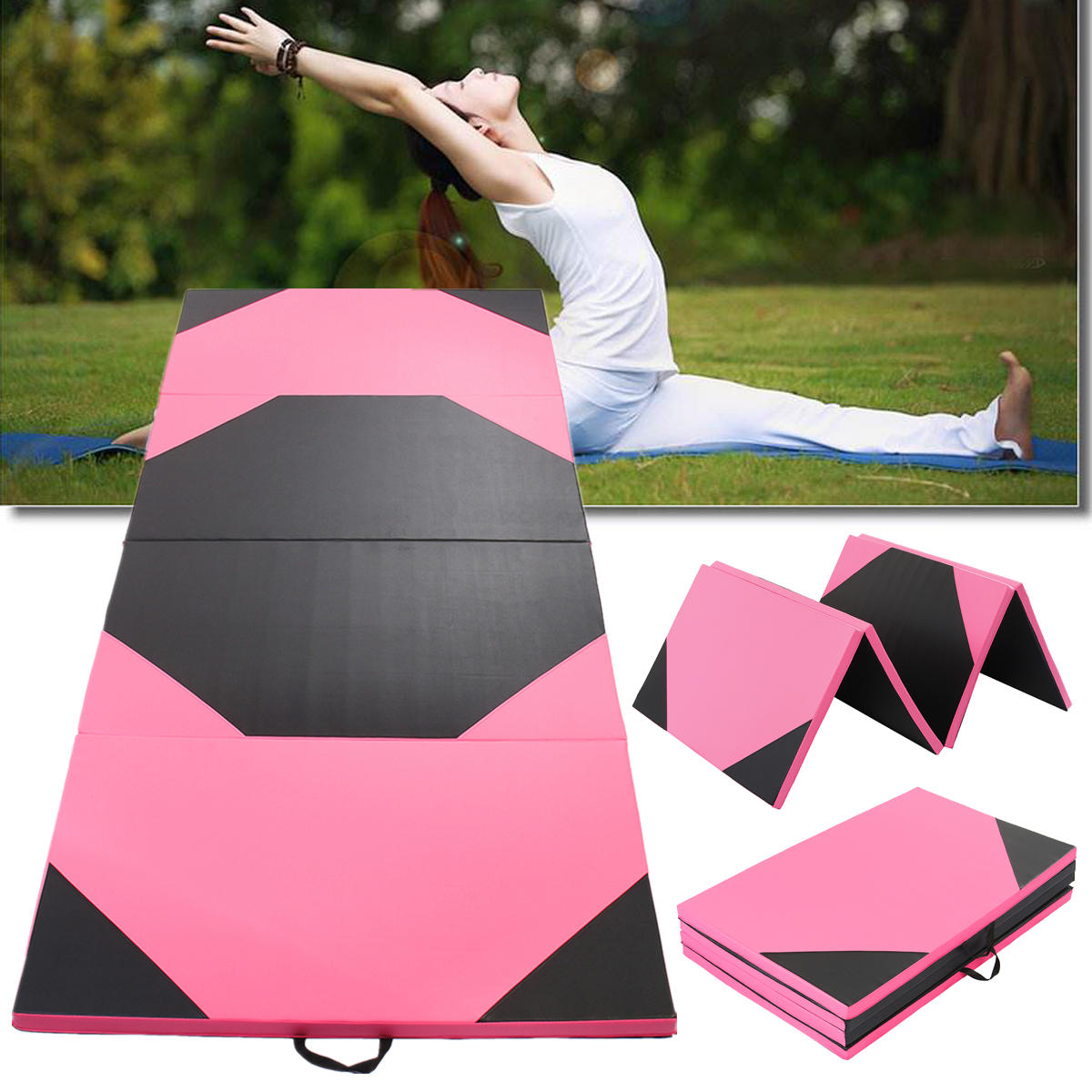 118x47x1.97inç 4 Katlı Egzersiz Yoga Jimnastik Mat Jimnastik PU Soft Çökme Çalma Kilitlenme Güvenliği Fitnes Pad