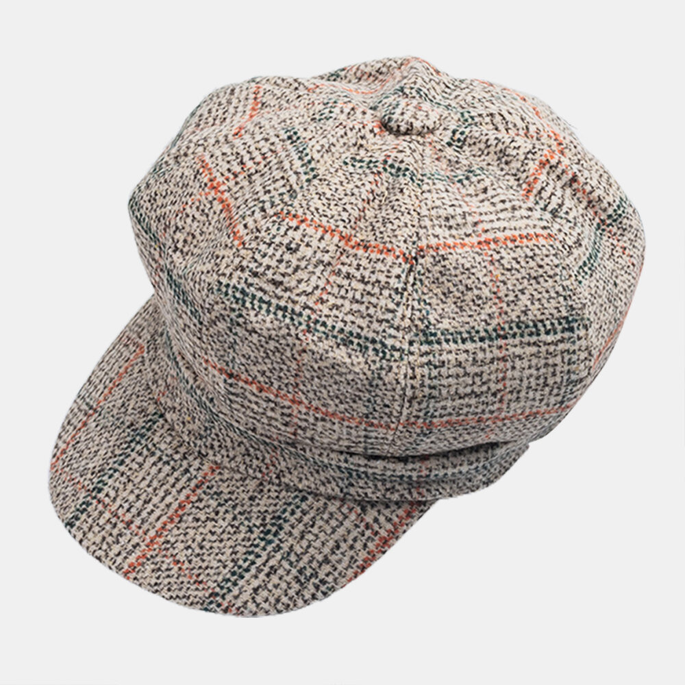 

Унисекс хлопок ретро британский стиль пледы художник газетчик шляпа берет шляпа восьмиугольная шляпа