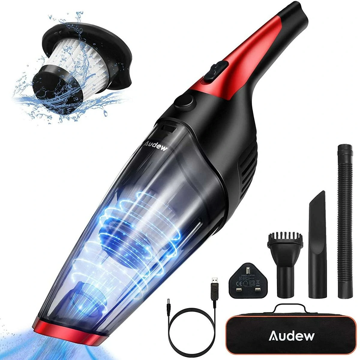 Audew 7000Pa Wireless Handheld Car Cleaning Vacuum Cleaner Filter Washable Low Noise Rechargeable Pet Hair - EU Plug