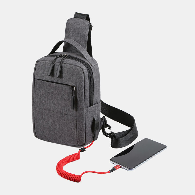 Men Polyester USB Charging Large Capacity Multi-Layers Business Crossbody Bag Chest Bag Sling Bag