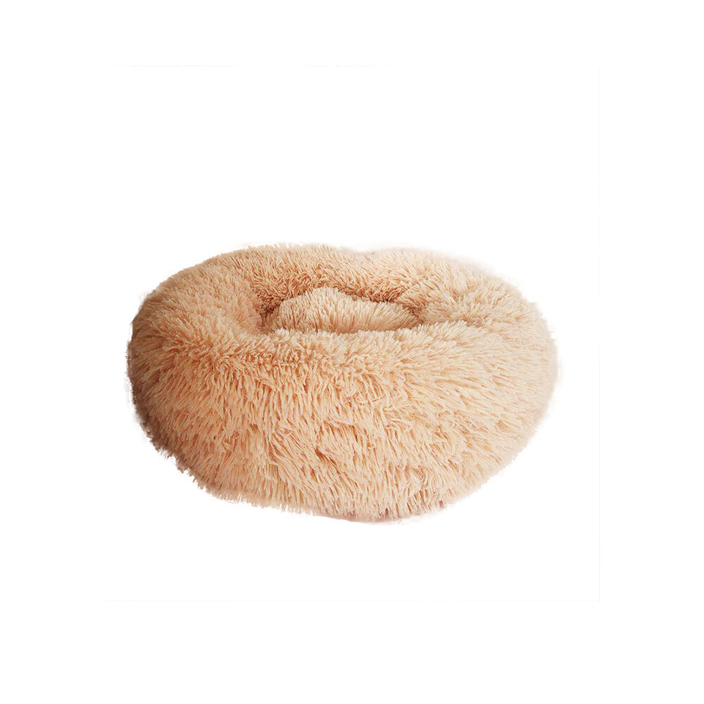 Beige Round Removable Plush Doghouse Sofa Bed Warm Dog Mat Non-slip Washable Pet Mat