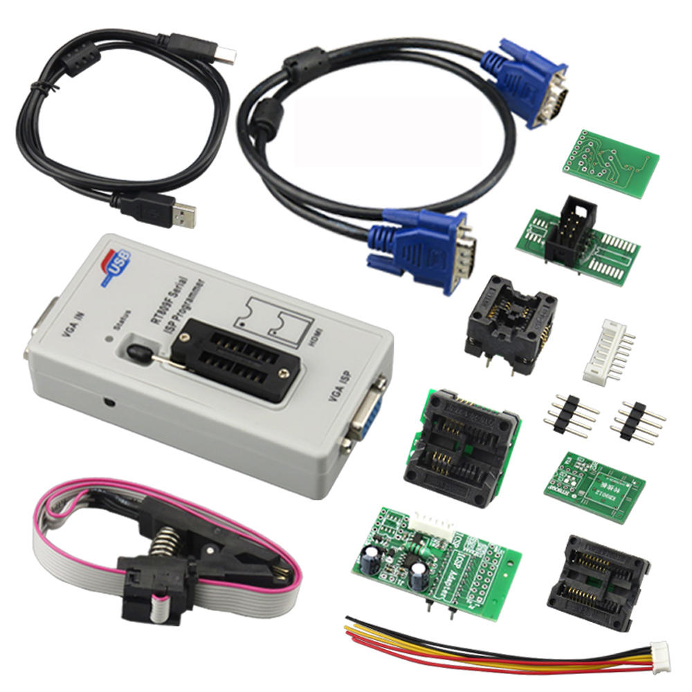 

RT809F USB PC Repair Tool Programmer +7 Adapters+SOP16 SOP20 IC Clip LCD Reader LCD BIOS ISP/ USB/ VGA