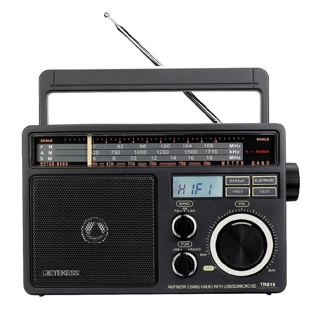 Retekes TR618 Portable Radio AM FM SW Radio with Digital MP3 Player Support Micro SD and USB Loud Volume Big Speaker for