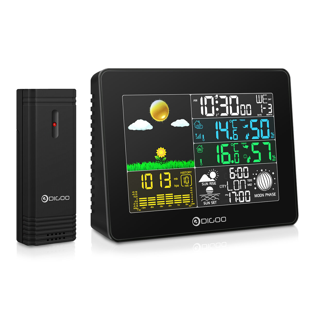Digoo Wireless Color Digital Weather Station Hygrometer Forecast Sensor