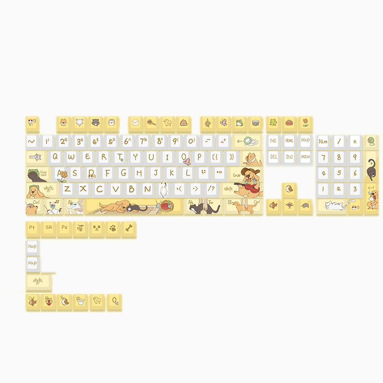 

121 Keys Cat And Dog Diary PBT Keycap Set Cherry Profile Sublimation Pet Custom Keycaps for Mechanical Keyboards