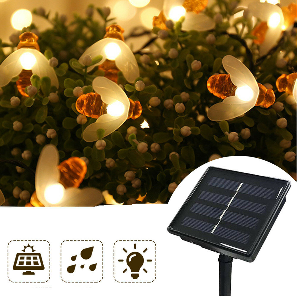 

4.85m 6.35m 7.85m Solar Powered LED String Light Waterproof Bee Outdoor Garden Lamp for Gift Decor Party