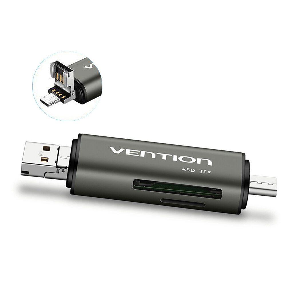 Vention CCHH0 3 in 1 Type-C/Micro USB/USB3.0 SD TF-kaartlezer 5 Gbps SD TF-geheugenkaartadapter Onde