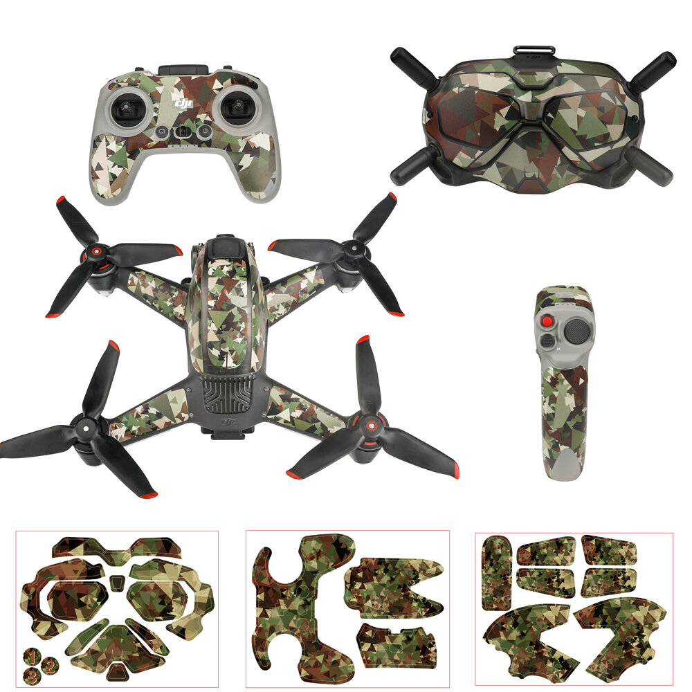 Camouflage yellow-green Sticker for DJI FPV Drone + Goggles + Remote Control