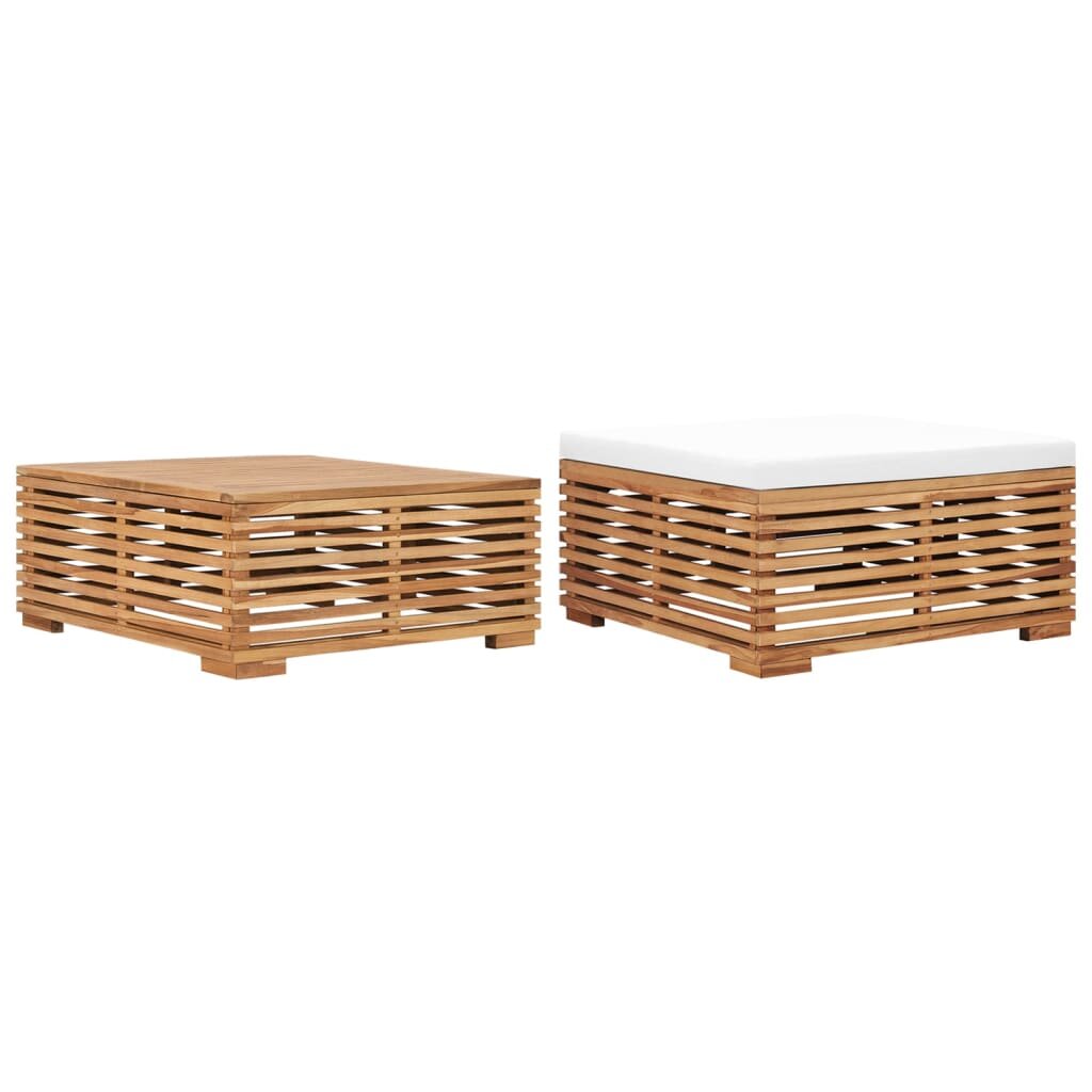 Garden Table and Footrest Set & Cream Cushion Solid Teak Wood
