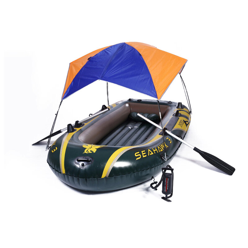 Barca gonfiabile per 2/3/4 persone con tenda da pesca, copertura solare, tenda pieghevole, riparo dalla pioggia, accessori per barche