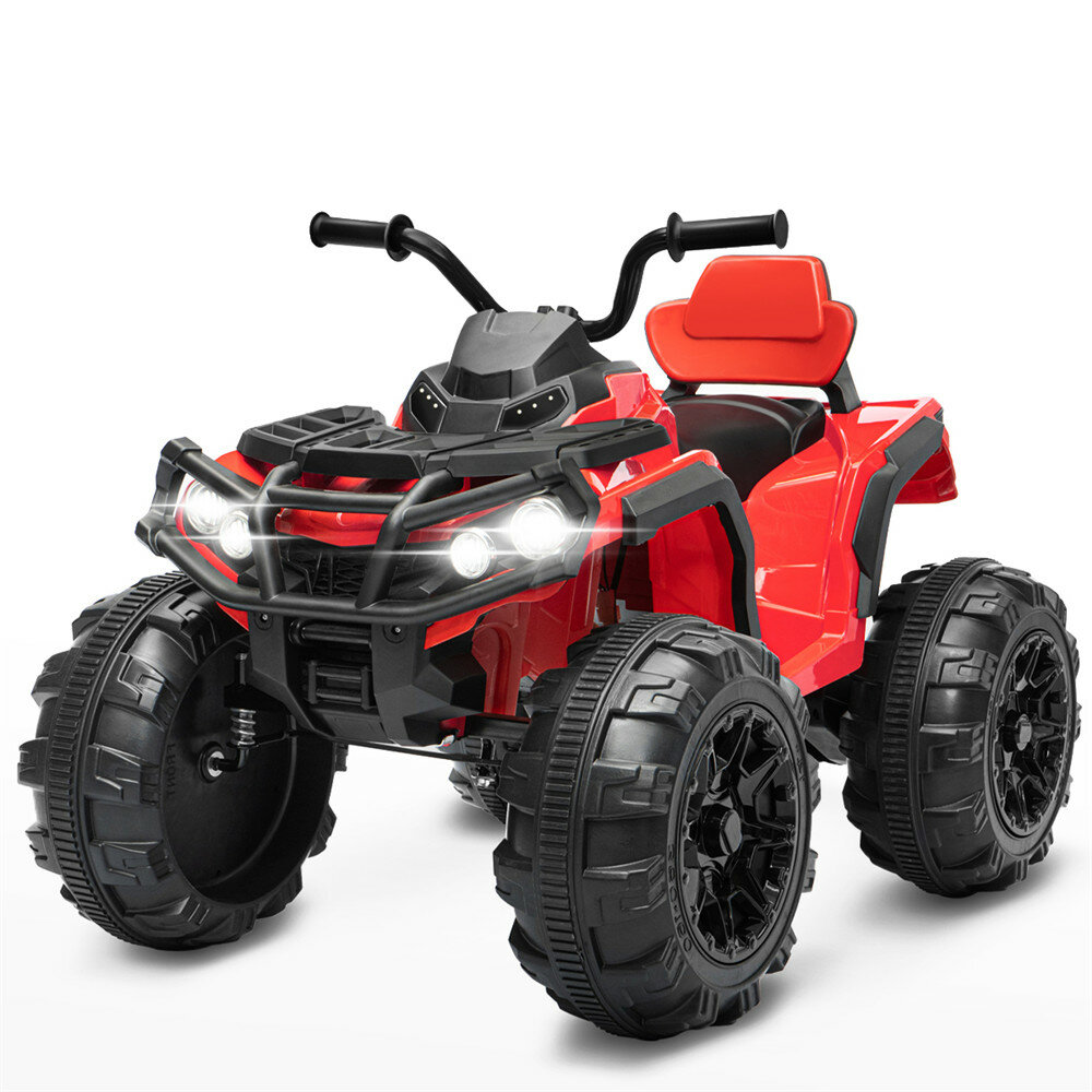 

KingSo 12V Kids Ride-On Electric ATV 4-Wheeler Quad Car Toy w/ Bluetooth Audio 3.7mph Max Speed Treaded Tires LED Headli