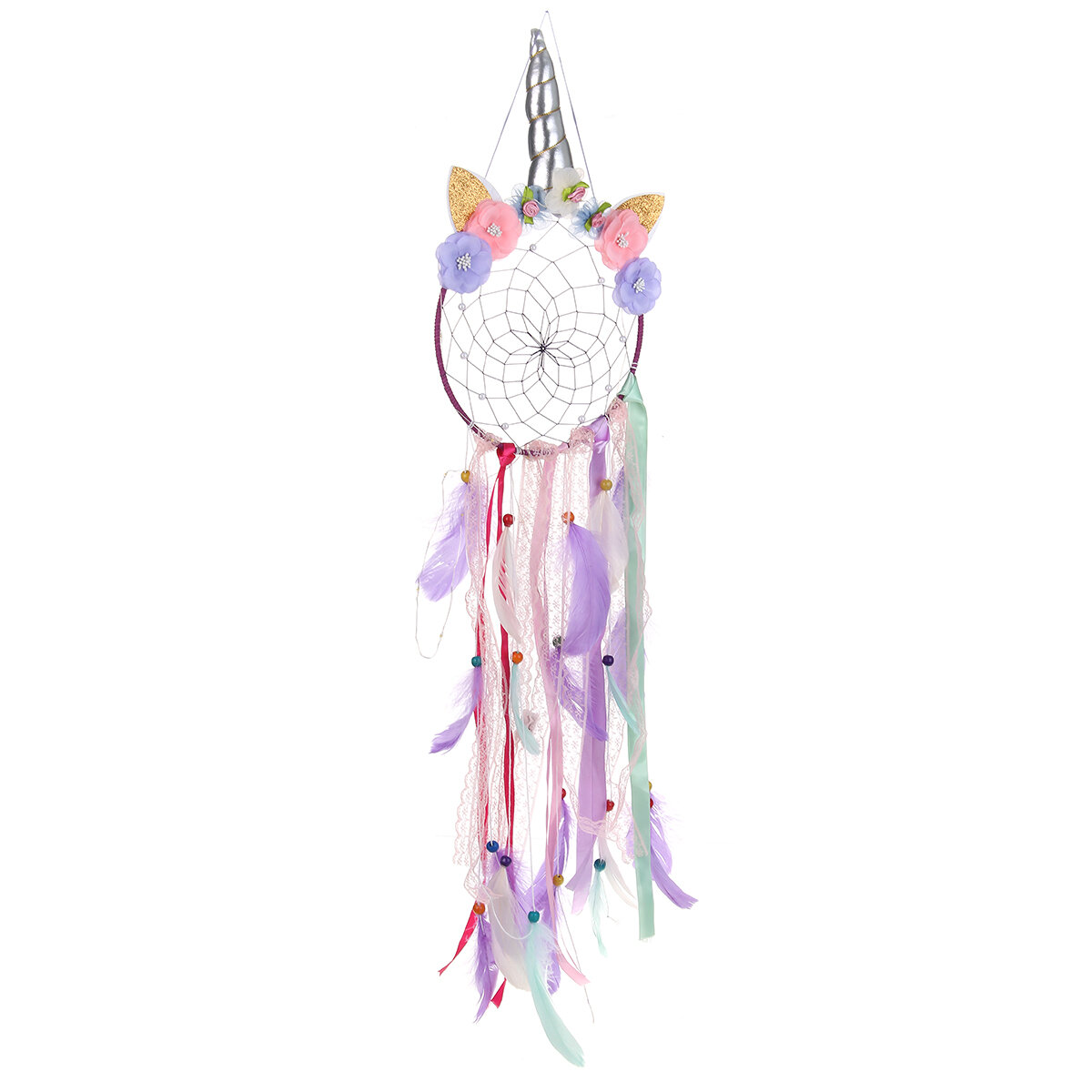 LED Dream Catcher Unicorn Feather Ornaments Handmade Wall Decorator Home Office