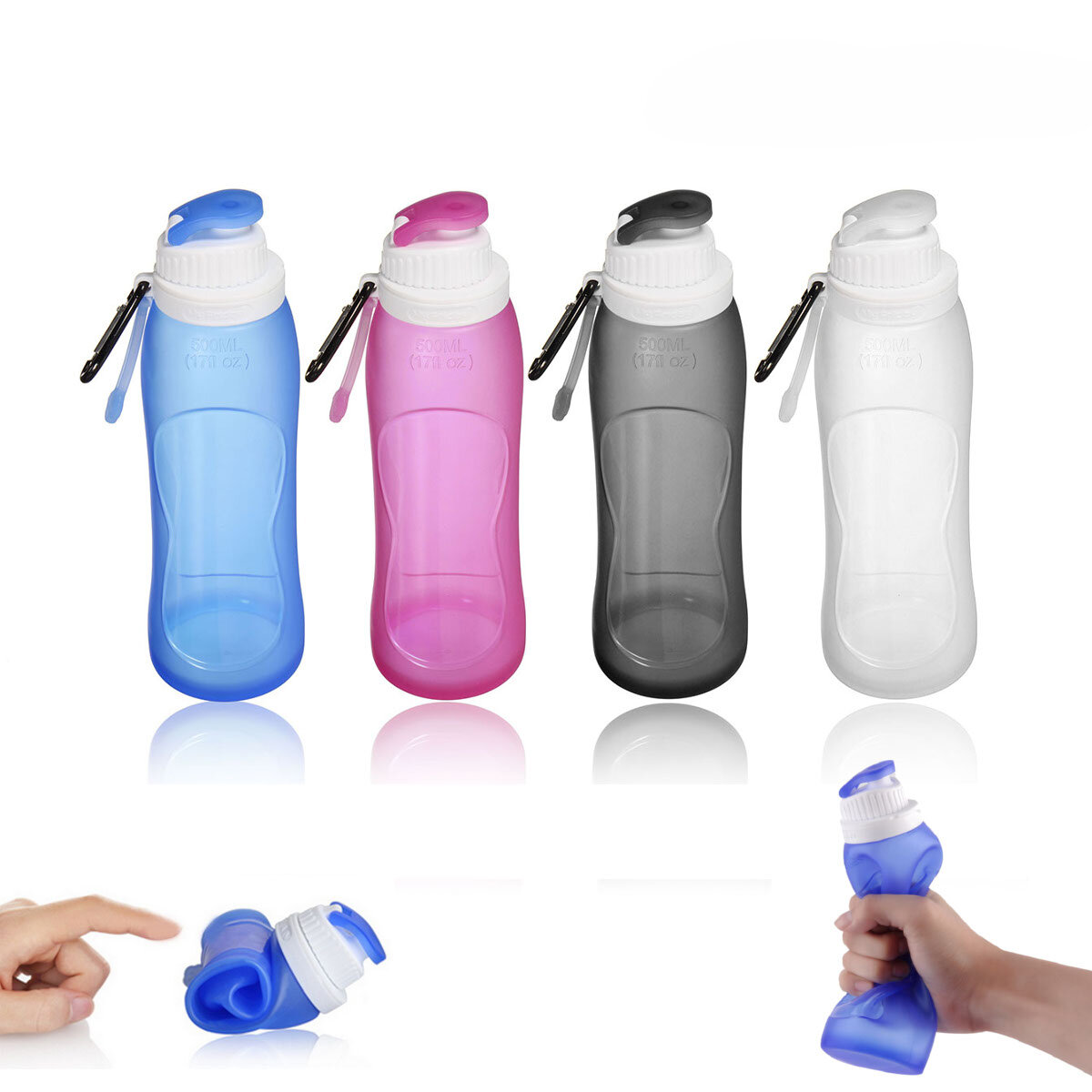 500ML Foldable Water Bottle Silicone BPA Free Kettle Drinking Bottle Outdoor Travel Running Hiking C