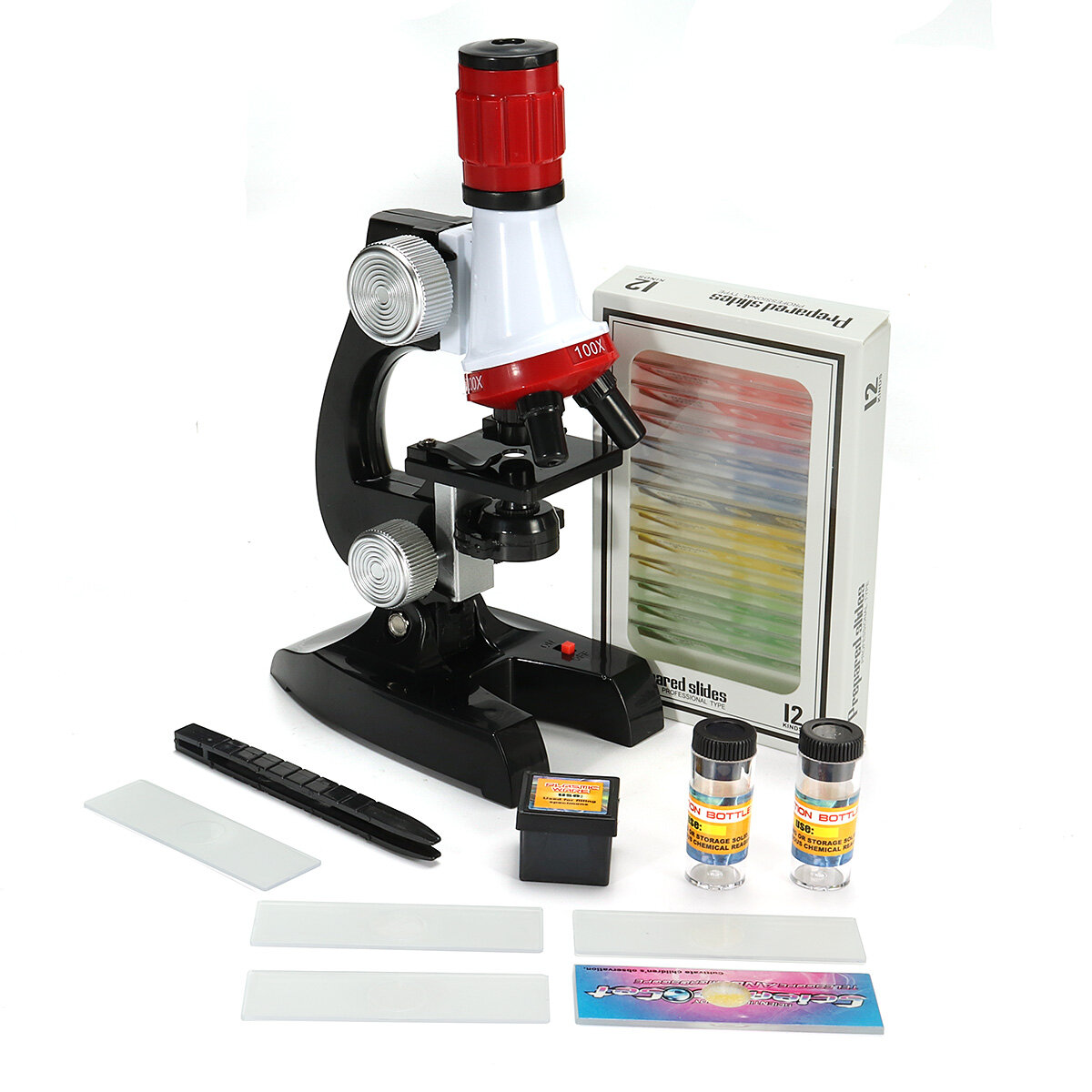 

DIY Kids Science Biological Microscope Toy Slides LED Light 100X 400X 1200X Zoom