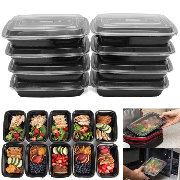 10Pcs Prep Meal Storage Plastic Food Container Lunch Box Reusable Microwavable