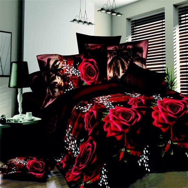 Bedding New 3d Red Rose Queen King Size, Red King Size Bedding Sets