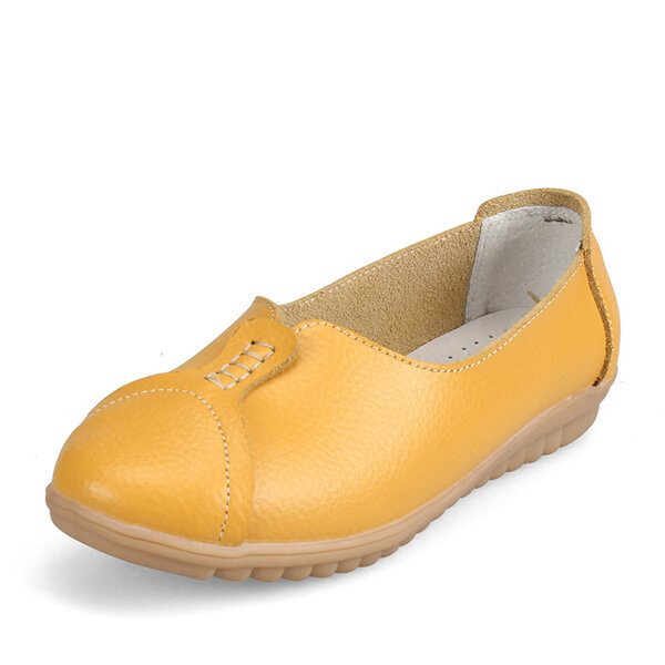 Women Casual Soft Leather Flat Shoes Driving Slip-ons Comfortable ...
