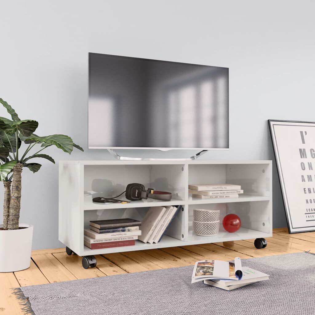 

TV Cabinet with Castors High Gloss White 35.4"x13.8"x13.8" Chipboard