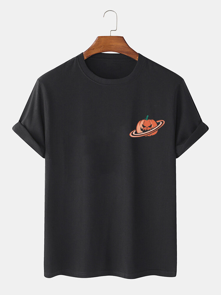 100 Cotton Mens Halloween Pumpkin Print Short Sleeve T Shirts