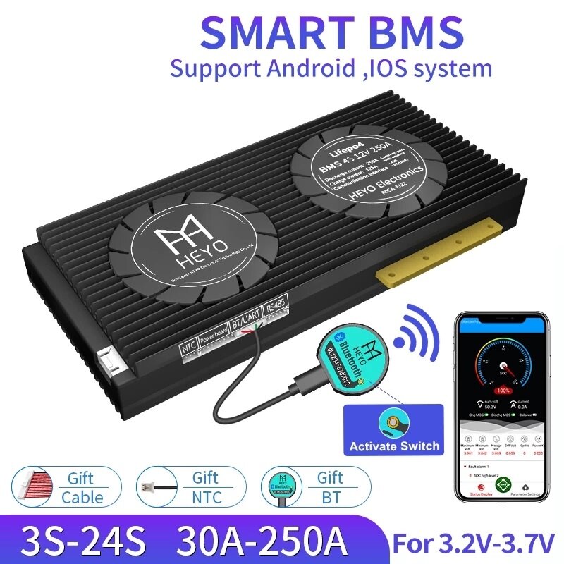 

30-250A BMS 4S 12V Smart UART CAN Fan Bluetooth LiFepo4 3.2V 18650 Battery Pack Battery Protection Board
