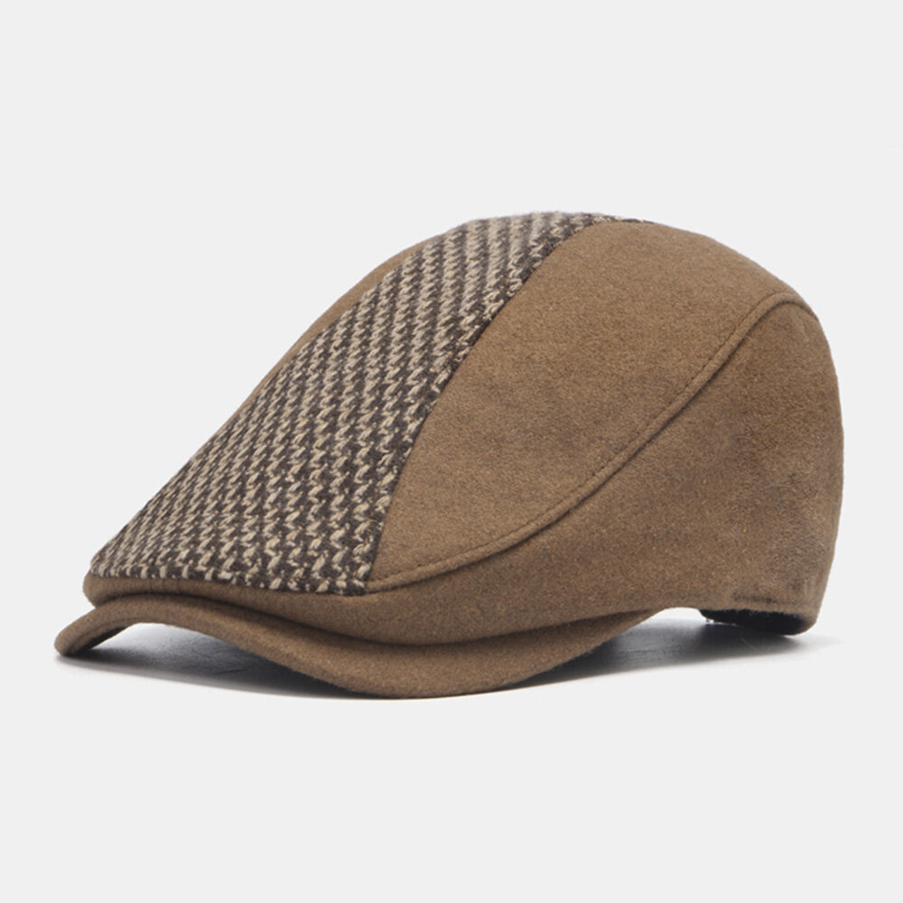 Men Newsboy Hats Knitted Splicing Curved Brim Adjustable Berets Driver Hat