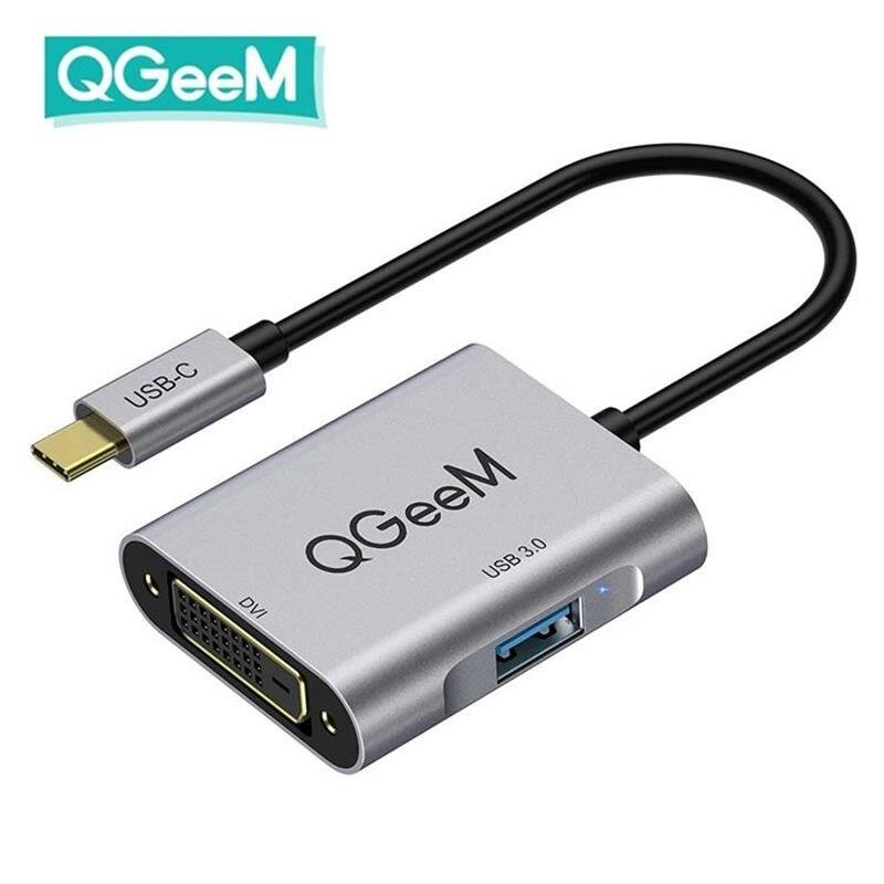 

QGeeM QG-UH02-6 2-in-1 Multifunction Adapter Type-C to DVI 1080P USB3.0 HUB For Projector MacBook