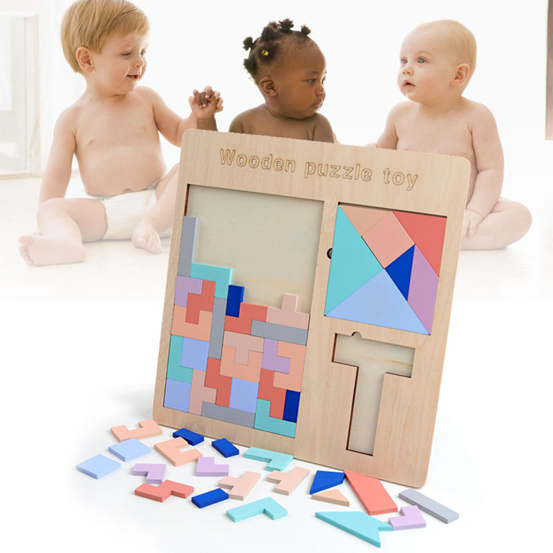 Baby Houten Tetris-puzzels Speelgoed Kinderen Kinderen Peuters Educatief Voorschools spel Blokken Sp