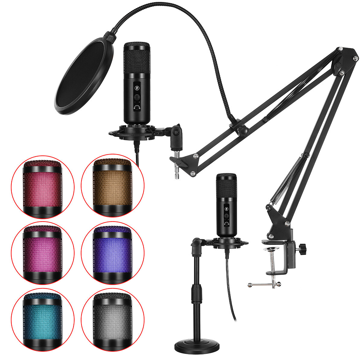 

DSP Noise Cancelling Condenser Microphone with Live Studio Sound Card Recording Mount Boom Stand Mic Kit for Live Broadc