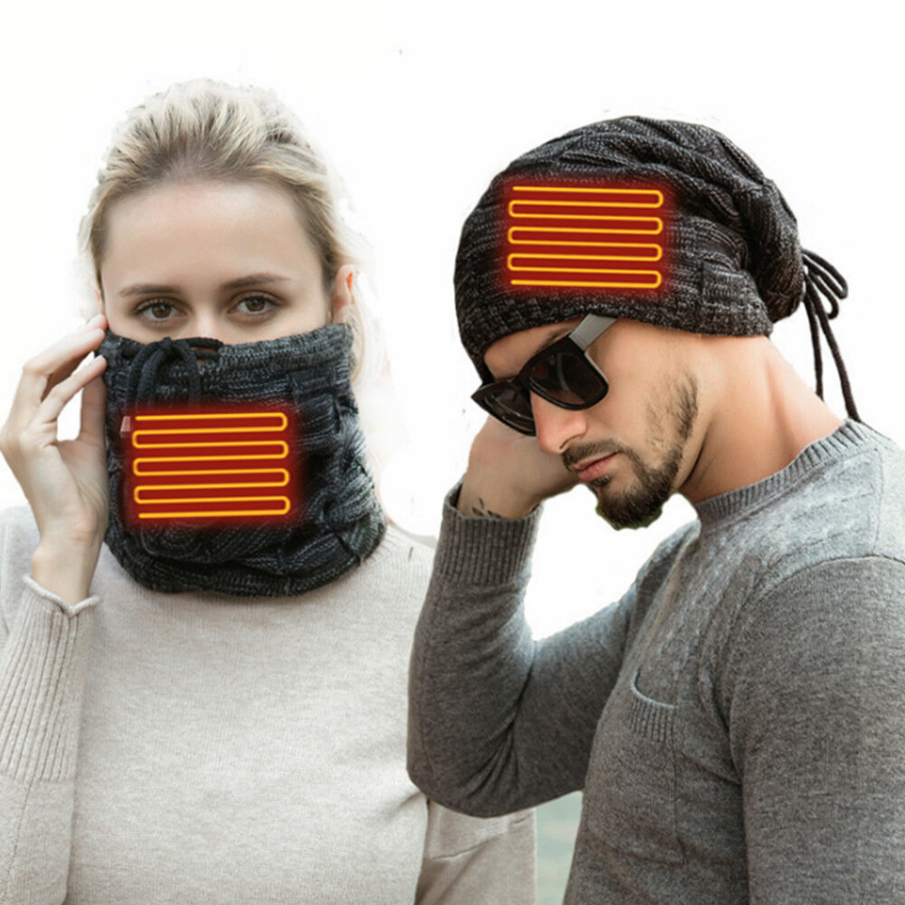 TENGOO 2 em 1 lenço de aquecimento elétrico Chapéu aquecimento termostático pulôver inverno Chapéus USB recarregável lenço de lã tricotado boné