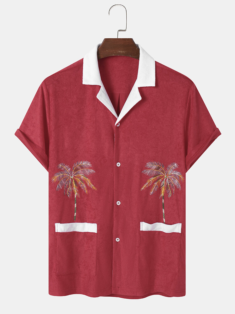 Herenhanddoek Kokospalm print dubbele zakkenRevere kraag vakantieoverhemden