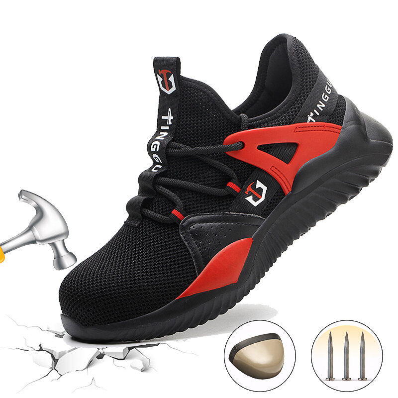 Unisex biztonsági cipő acél orrú munkacsizma Szúrásgátló légáteresztő futócipő séta túrázás jogging cipők
