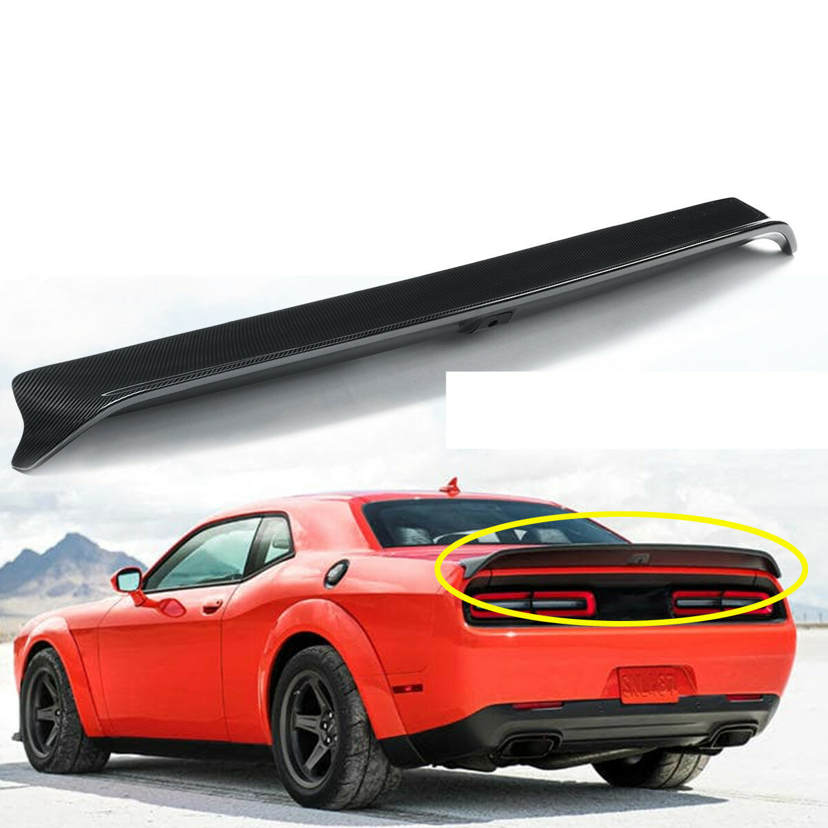 

Carbon Fiber Look Hellcat Style Rear Trunk Spoiler Lid For Dodge Challenger 2008-2020