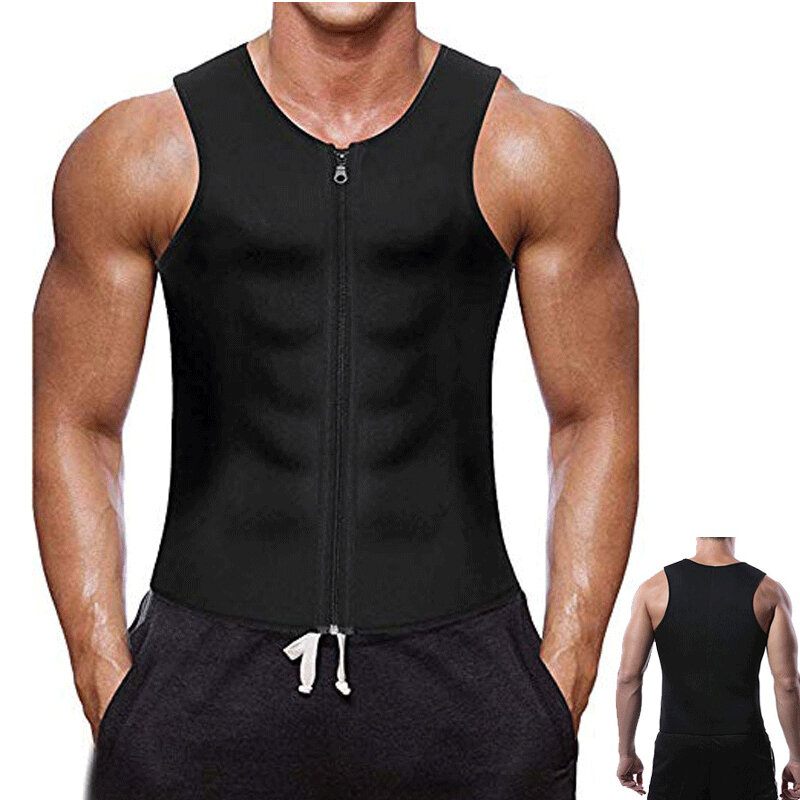 Men's Sweat Vest Waist Trainer Vest Neoprene Tank Top Sports Neoprene Yoga Gym Workout Exercise & Fitness Zipper Tummy F