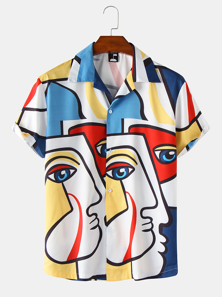 Mens Funny Colorful Abstract Face Printed Revere Street Shirts