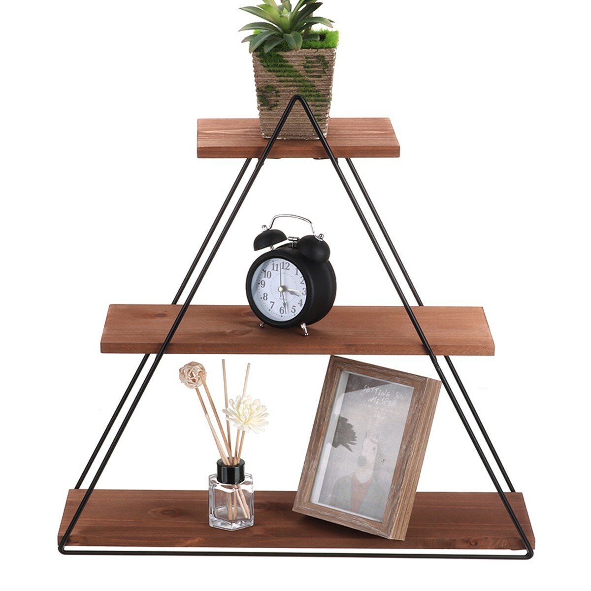 

3-Tier Triangular Wall Mounted Shelf Floating Shelves Metal Display Rack Home Hanging Stand Decor For Living Room Office