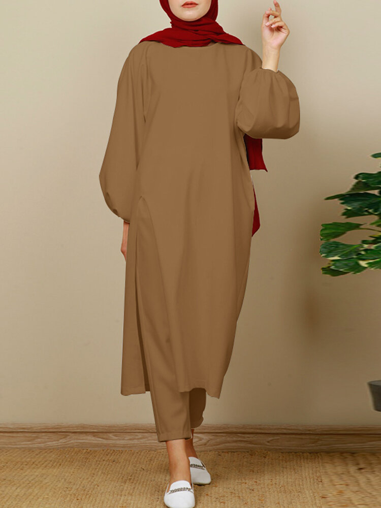 Dames Abaya KaftanCasual Solide, zonbestendige bovenkleding met split aan de zijkant en broekpakken