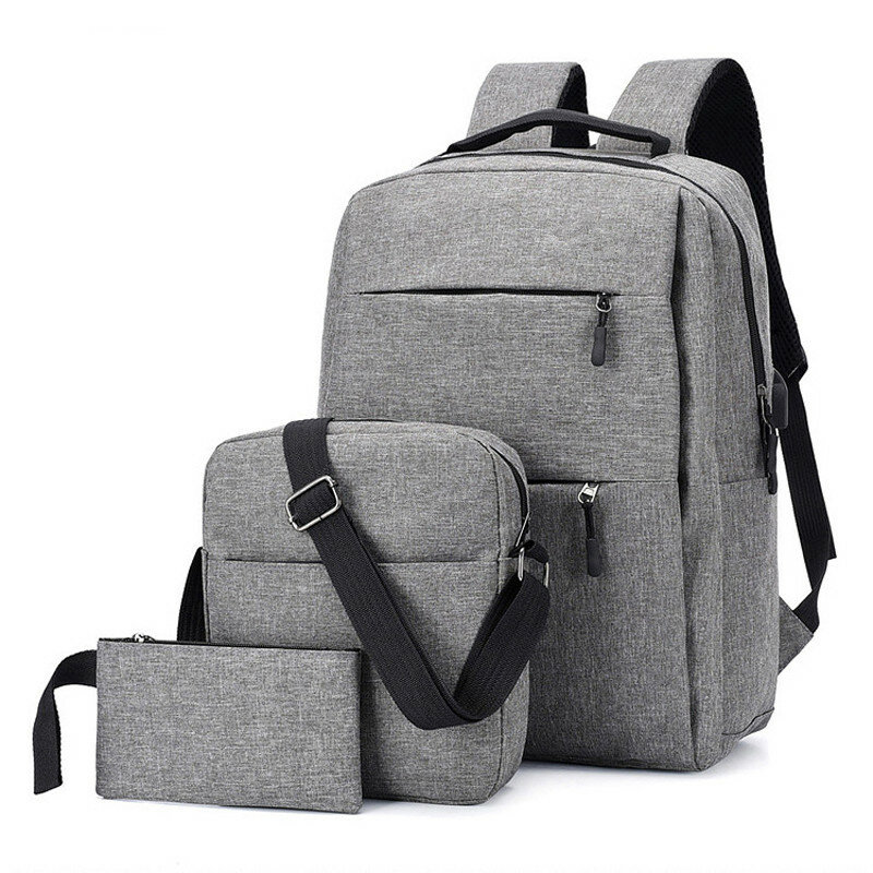 3Pcs Backpack Set 20.8L 15.6-inch USB Charging Laptop Bag Waterproof Shoulder Bag Pen Bag For Camping Travel