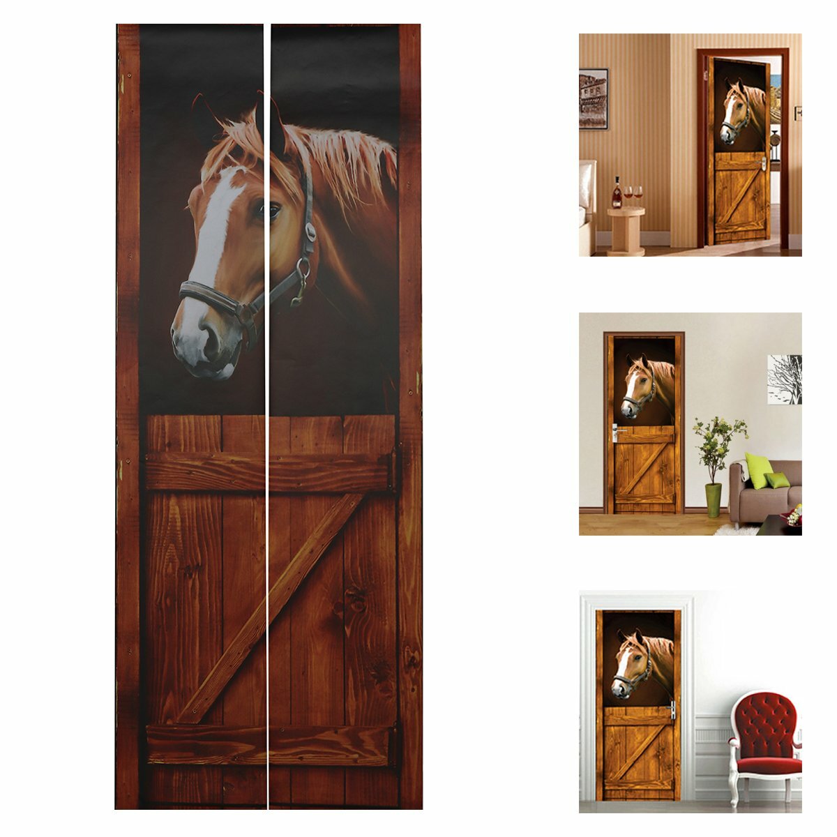 

Самоклеящиеся Росписи Наклейки 3D Лошадь Дверь Стикер Стены Wrap Home Decor 77x200 см