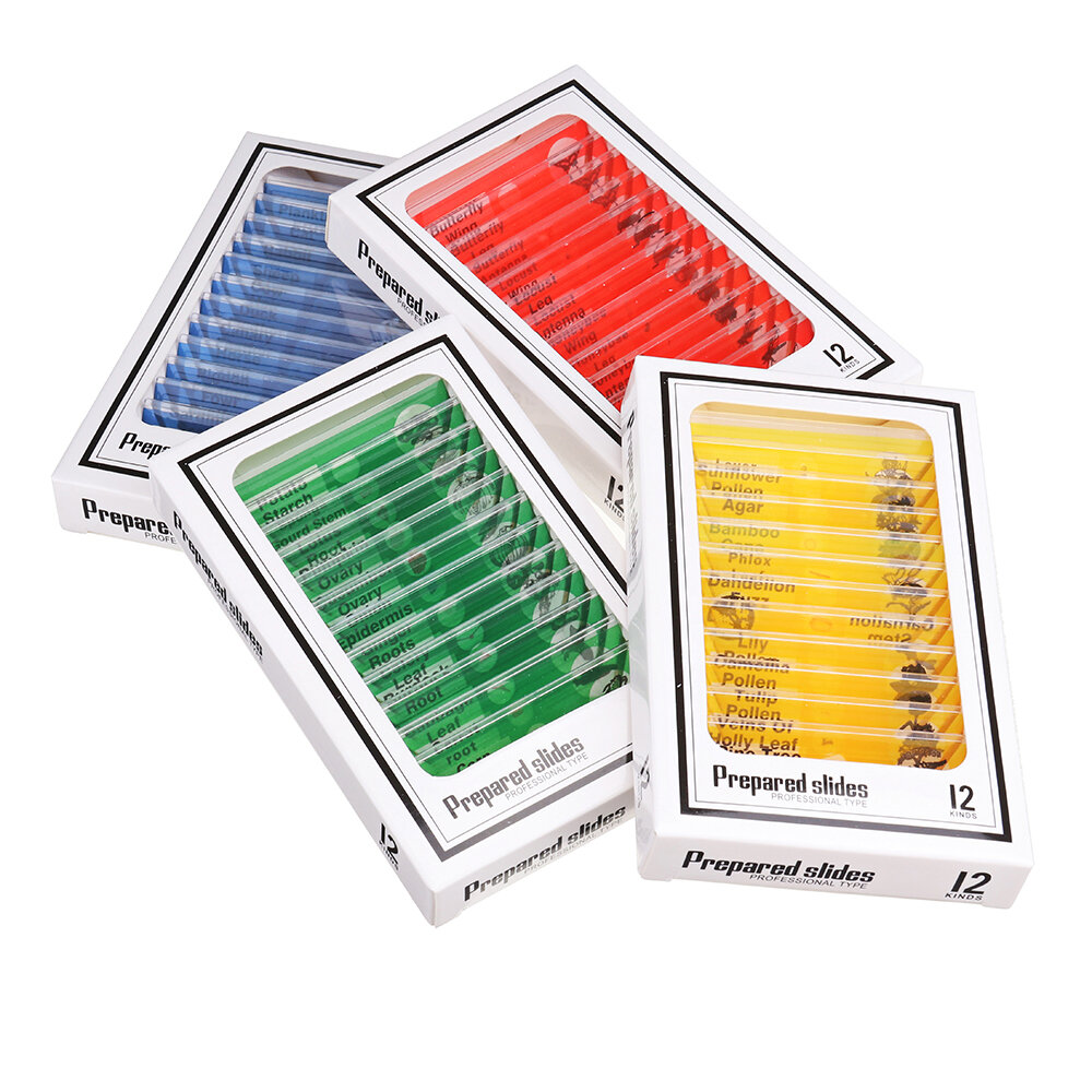 48Pcs/Set Four Colors Plastic Board Bio Slices Children's Microscope Accessories