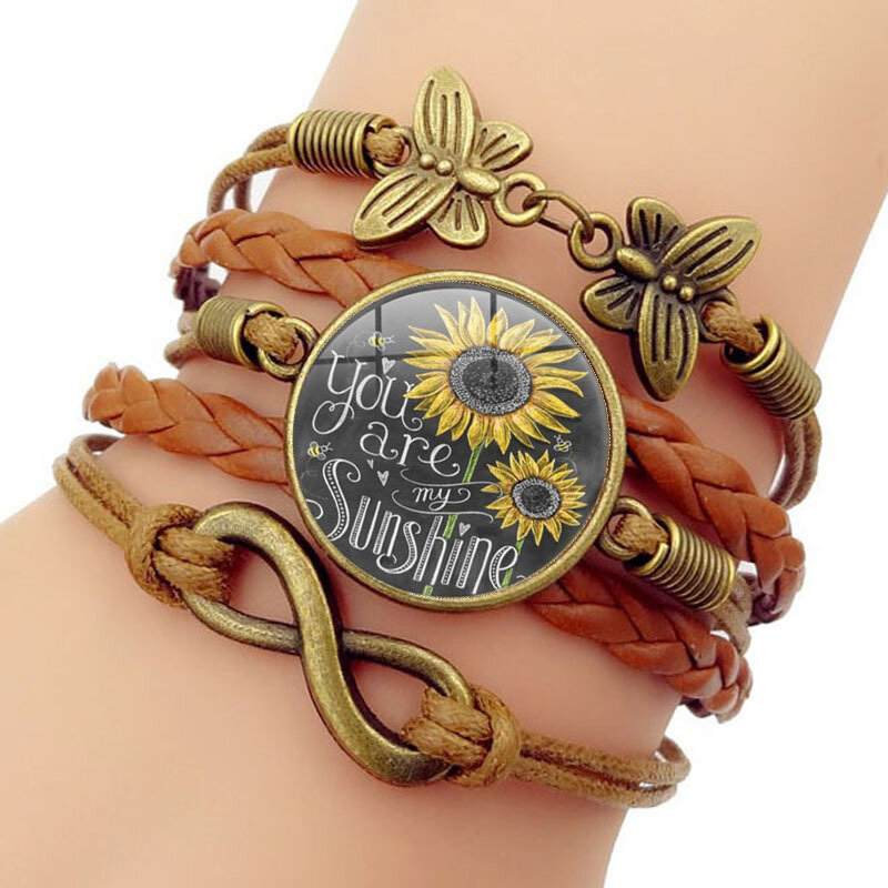 Retro Butterfly Infinity Combination Braided Bracelet Printed Sunflower Time Gemstone Decoration Han