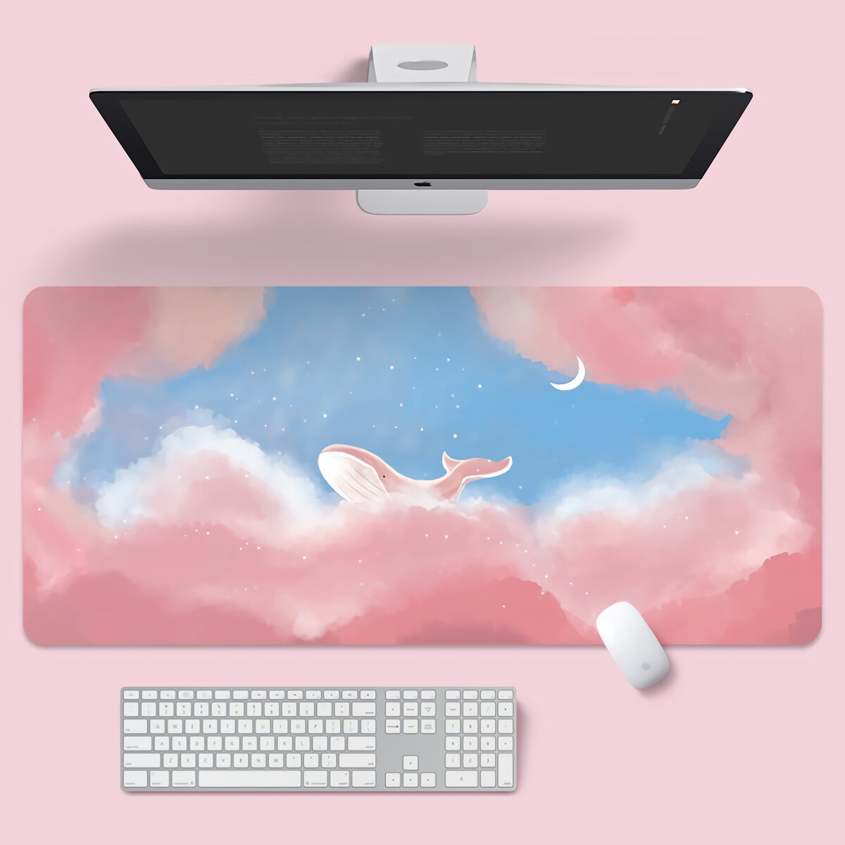 

Scenery Keyboard & Mouse Pad Pink Whale Large Mouse Pad Keyboard Mat 800*300*2mm/900*400*2mm for Home Office