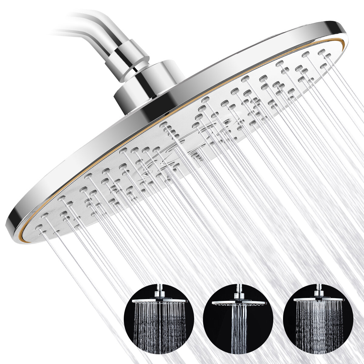 

Self-cleaning Nozzles Round High Pressure Rainfall Shower Head 9.6L/min Combo