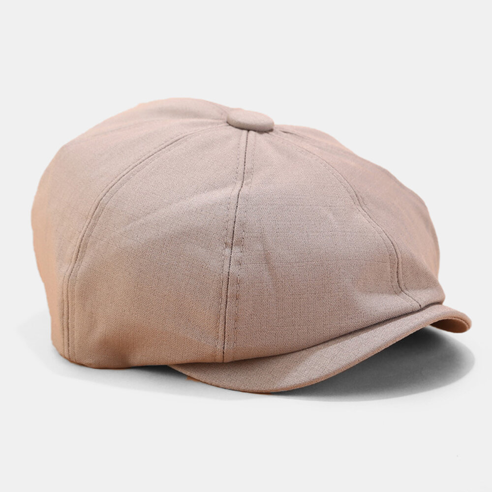 Men Newsboy Cap Polyester Cotton Solid Color Upturned Brim Casual Sunshade Octagonal Hat Painter Hat